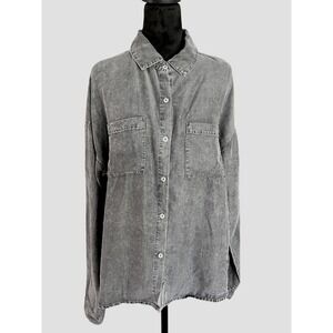 Sage & Fig Long‎ Sleeve Tencel Button Down Womens Faded Grey Size Large